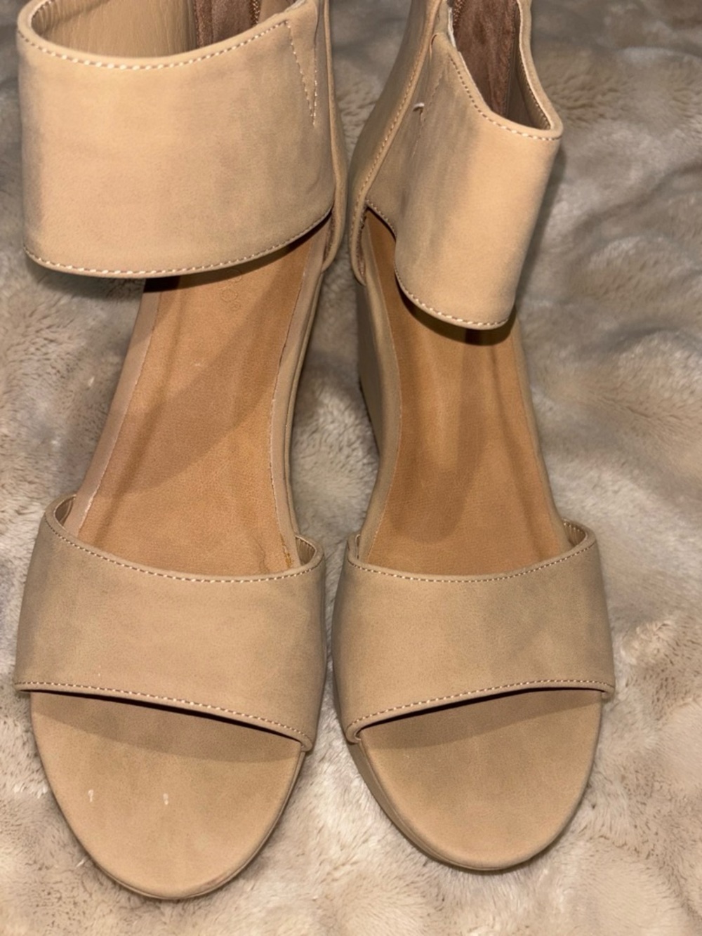 BAMBOO Nude Ankle-Strap Block Heel Sandals